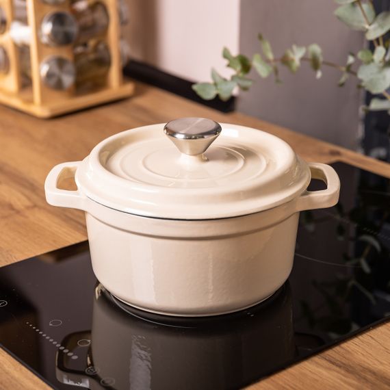 Каструля чавунна емальована 2 л з кришкою Ø20 см Бежева HP-1-2BE | Зображення 4