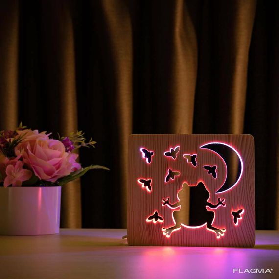 Светильник ночник ArtEco Light из дерева LED "Лягушка и сверчки" с пультом и... | Зображення 6