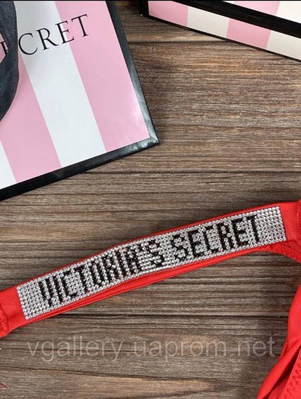 Жіночі трусики буферияна Victoria's Secret зі стразами, танга Вікторія Сікрет зі стразами M, Червоний | Зображення 1