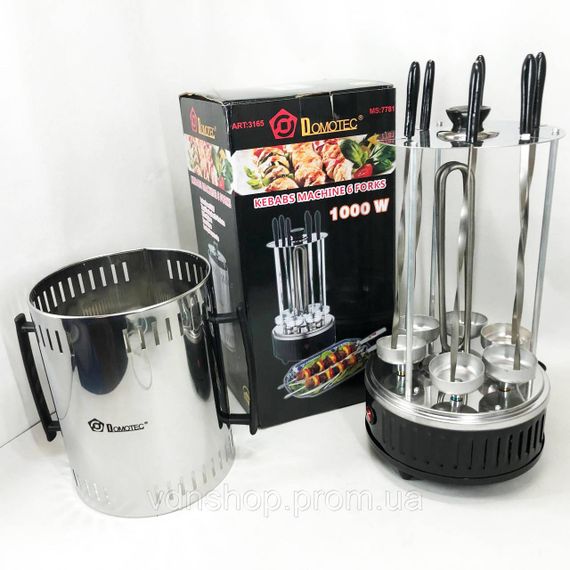 Шашличниця електрична Domotec MS-7781 на 6 шампурів 1000Вт вертикальна з нержавіючої сталі JL-80 | Зображення 7