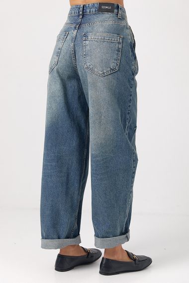 Джинси Baggy з кокеткою та декоративними швами - синій цвет, 38р (є розміри) | Зображення 1