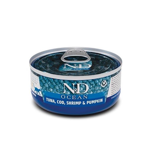 Вологий корм з тунцем, тріскою та креветками для котів Farmina N&D Ocean Tuna, Cod, Shrimp & Pumpkin, 70 гр