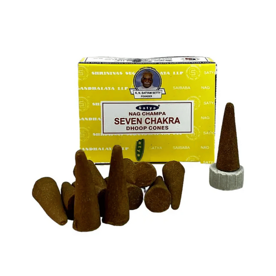 Ароматичні конуси  Сім чакр + підставка 12 шт. в уп. Satya 8904234409412