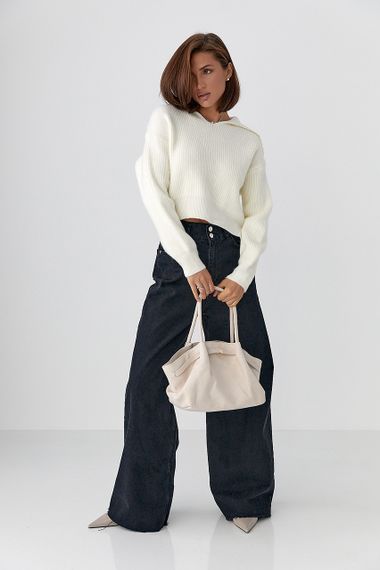 Джемпер у рубчик із відкладним коміром - молочний цвет, ONE SIZE (є розміри) | Зображення 2