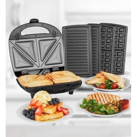 Мультипекар вафельниця бутербродниця сендвічниця гриль електрична 4 в 1 зі знімними формами AW-228 Domotec MS-7704 | Зображення 1