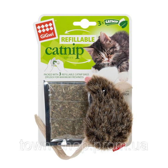 Игрушка для котов Мышка с кошачьей мятой GiGwi Catnip, искусственный мех, кошачья мята, 10 см | Зображення 1