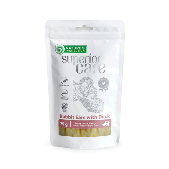 Ласощі для собак, кролячі вуха з качкою, Nature's Protection Superior Care Snacks For Dogs Rabbit Ears With Duck 75г