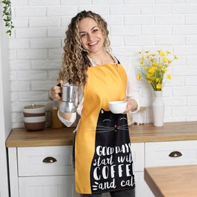 Фартук полноцветный Сolorful Good days start with coffee and cat