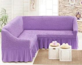 Фиолетовый Турецкая накидка на угловой диван с оборкой, натяжной чехол на диван