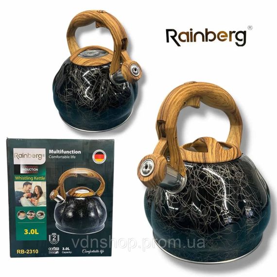 Качественный металлический чайник Rainberg RB-2310 3Л, Чайник со свистком для дома DW-15