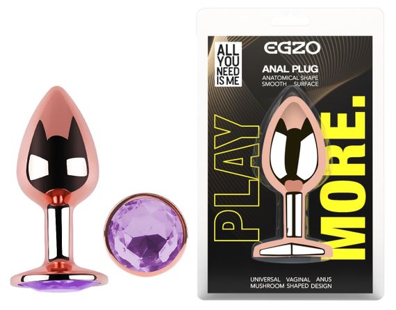 Анальна пробка з кристалом EGZO - Rose Gold Round Plug Amethyst size S sexstyle