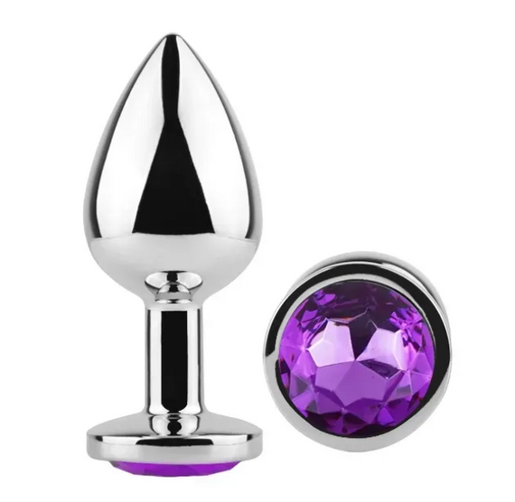 Анальна пробка із кристалом EGZO - Silver Round Plug Purple size M Sex Aura | Зображення 1