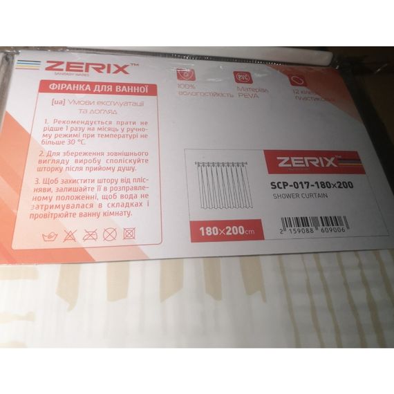 Шторка для ванної ZERIX SCP-017-180x200 з PEVA (поліетиленвінілацетату) (Візерунок "Плитка" 3-Д молочна) (ZX6090) | Зображення 2