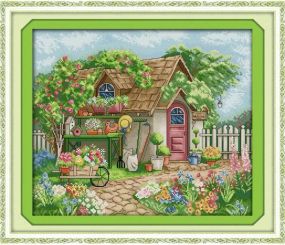 Набор для вышивания по нанесённой на канву схеме "Summer garden cottage"  AIDA 14CT printed, 44*38 см