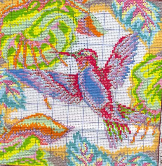 Набір для вишивання за нанесеною на канву схемою  "Hummingbirds (1)".   AIDA 14CT printed, 27*27 см | Зображення 3