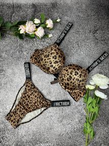 Комплект Victoria's Secret Very Sexy Push-up Bra & Rhinestone Shine Original, комплект зі стразами, Леопардовий, 80C