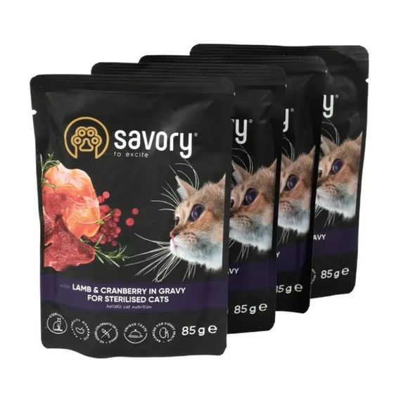 Набір паучів Savory Sterilised Cats with Lamb and Cranberries in Gravy 3+1 | Зображення 2