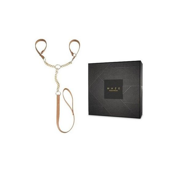 БДСМ наручники з повідцем, манжети для фіксації Indiscrets MAZE T-Restraints Black — подарункова упаковка | Зображення 5