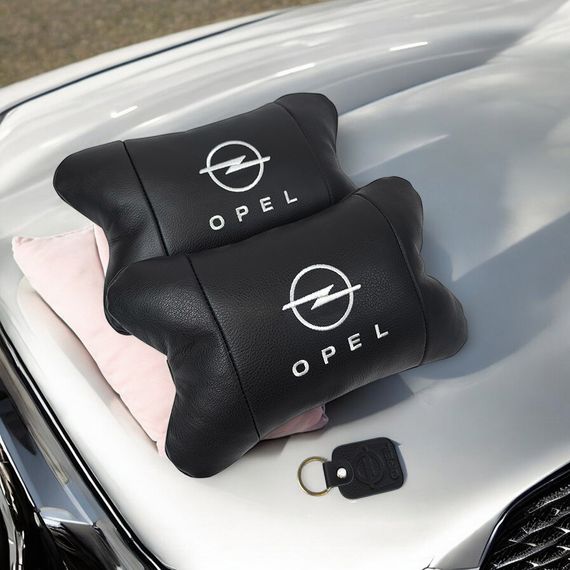 Набор автомобильных подушек 2шт для Opel, натуральная кожа, стильные черные подголовники Опель для авто | Зображення 6