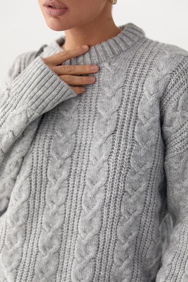 В'язана жіноча кофта в косички - сірий цвет, ONE SIZE (є розміри) | Зображення 3