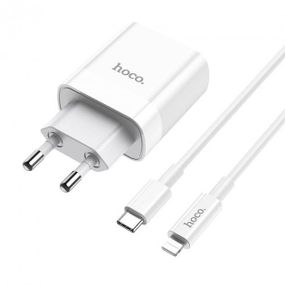 Зарядний пристрій Hoco C80A PD 20W + QC 3.0 + cable Type - C to Lightning White