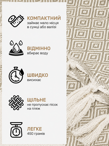 Полотенце пештемаль хлопковое для сауны пляжа и дома накидка для отдыха большое хлопковое полотенце 100х180 | Зображення 2