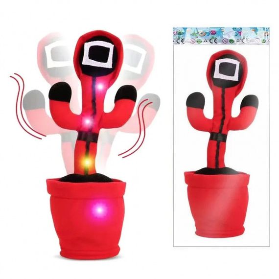 Интерактивная детская игрушка танцующий кактус Игра в кальмара поет танцует светится HQ-928 на аккумуляторе | Зображення 2