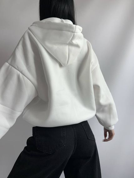 Жіноче тепле зіп-худі на оверсайз флісі на блискавці з капюшоном колір білий, розмір 42/48 TS154 | Зображення 1