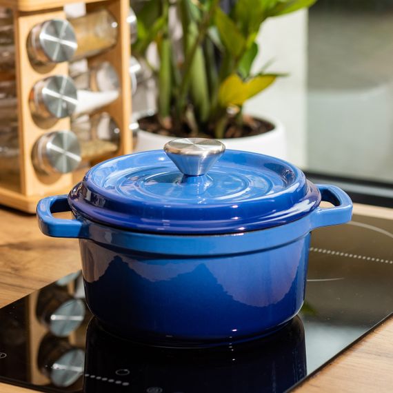 Каструля чавунна емальована 2 л з кришкою Ø20 см Синя HP-1-2BL | Зображення 5