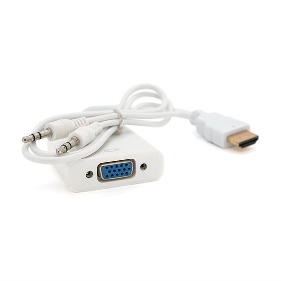 Конвертер HDMI (тато) на VGA (мама) 10cm, White, 4K / 2K, Пакет + AUDIO Q250