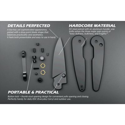 Нож Hightron Birdidi, D2, алюміній, чорний, чорний клинок (HK06BLK) | Зображення 6