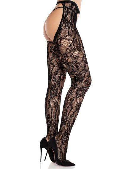 Колготки Leg Avenue Rose Lace Crotchless Tights with Open One Size Black | Зображення 2