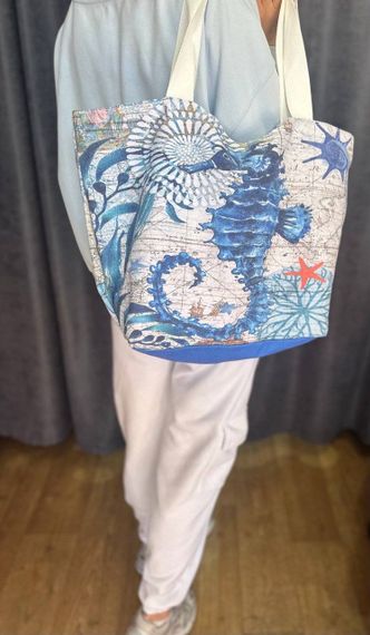 Женская большая пляжная сумка одно отделение на молнии AV109 размер 48/34, синяя | Зображення 3