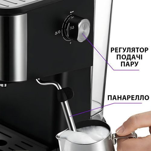 Кавоварка ріжкова Zepline ZP-6861 — 2500 Вт, 15 барів, капучинатор, резервуар 2 л | Зображення 3