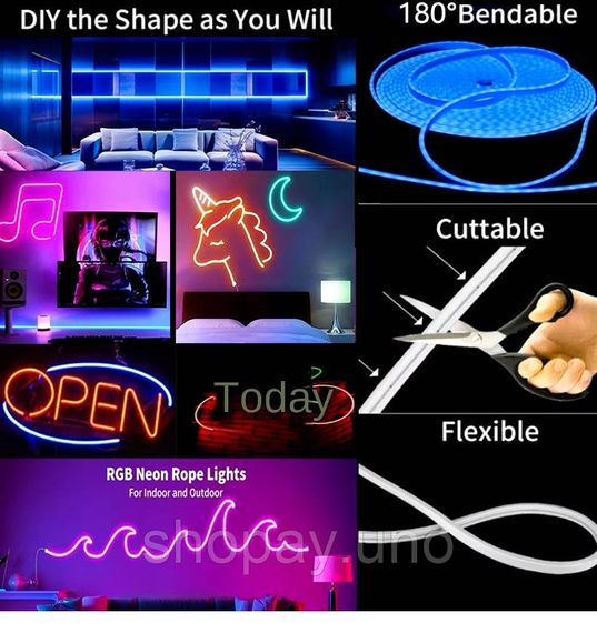Неоновая светодиодная лента LED Neon Strip 5 м · Неоновый RGB гибкий шнур с управлением от телефона | Зображення 2