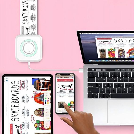 Портативный термопринтер с Bluetooth + 1 рулон бумаги, Бирюзовый / Мини-принтер для фотографий / Фотопринтер | Зображення 1