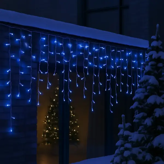 Вулична гірлянда Бахрома 12 м 200 LED синій, білий дріт, ефект флеш | Зображення 1