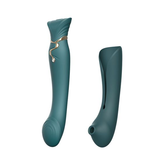 Смартвібратор 3в1 Zalo — Queen Set Jewel Green, пульсівна перлина та вакуум, кристал Swarovski