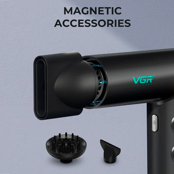 Фен профессиональный VGR V-401 BLACK, 40 уровней обдува, 40 уровней температуры, 3 насадки | Зображення 8