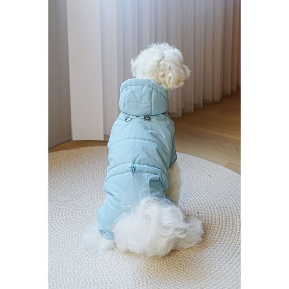 Зимний комбинезон для собак Cheepet однотонный с затяжкой на поясе, с кольцами под поводок, голубой | Зображення 7