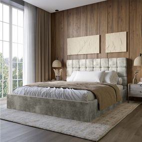 Двоспальне дерев'яне ліжко з м'яким узголів'ям і підйомним механізмом LION Піксі Silk 102 (Айворі) 160х200 см (LION-044271)