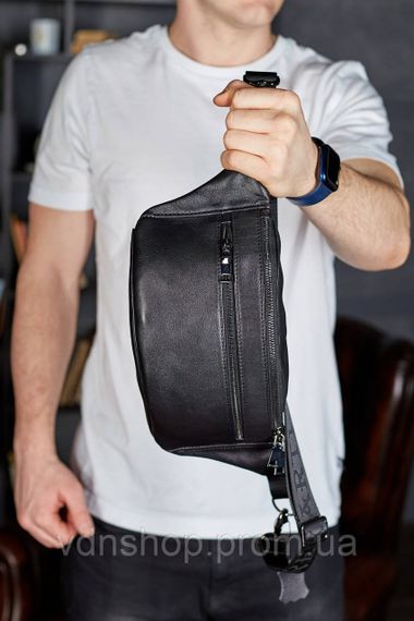Стильна чоловіча бананка з натуральної гладкої шкіри 14х25х10, сумка нагрудна для телефону NM-50358 чорна | Зображення 2