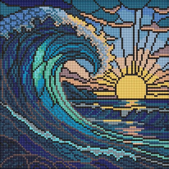 Алмазна мозаїка "Вітраж. Хвиля" ©art_selena_ua AMO8320, 30х30 см