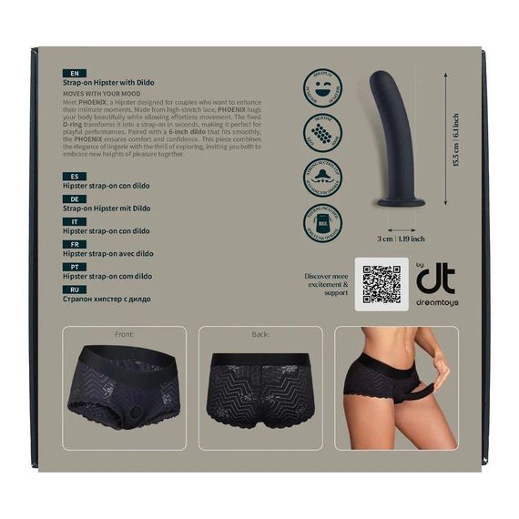 Страпон на мереживних трусиках Dream Toys Bold Phoenix, S, чорний, 15,5 × 3 см Sex Aura | Зображення 8