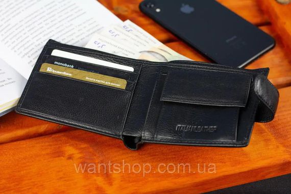 Гаманець чоловічий шкіряний портмоне маленький чорний для карток з монетницею | Зображення 9