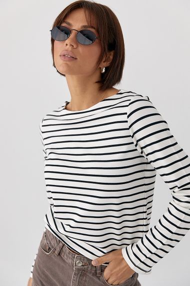 Трикотажний лонг у смужку - білий цвет, XL (є розміри) | Зображення 4