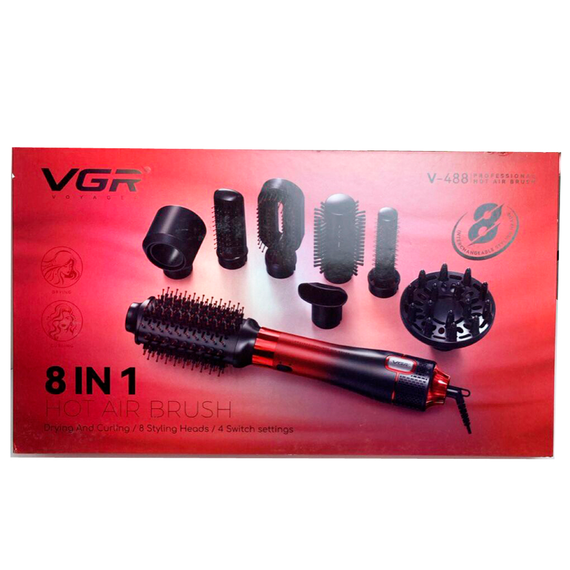 Фен-щетка стайлер VGR 8 в 1 V-488 RED, 8 насадок, 4 режима | Зображення 2
