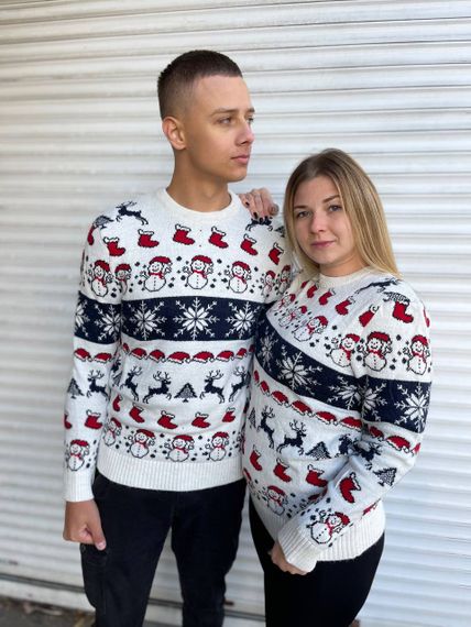 Мужской новогодний свитер Снеговик с оленями PA2656 цвет белый, размер L | Зображення 1