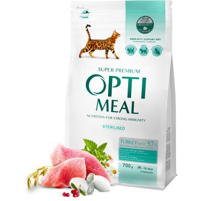 Сухой корм для кошек Optimeal для стерилизованных/кастрированных индейка и овес 700 г (4820215369633) | Зображення 2