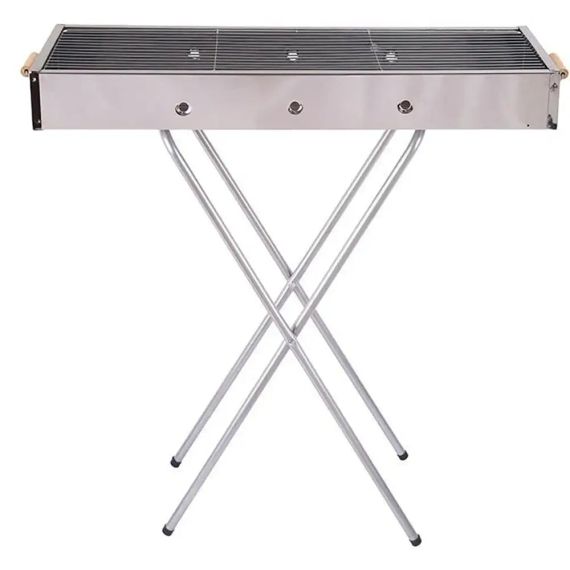 Переносний мангал із решіткою 80х78х30 см, BARBECUE TRAY 770SS, Сріблястий / Барбекшниця / Розкладний мангал барбекю | Зображення 2